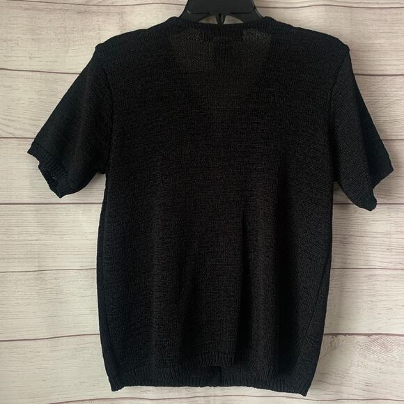 Studio Collection Black Cardigan Sweater Button Up Front Short Sleeve Size M - Picture 7 of 16